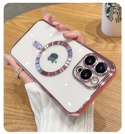 Luxury Transparent Magnetic for Magsafe Wireless Charging Case for Iphone 14 plus 13 12 11 Pro Max Clear Plating Silicone Cover