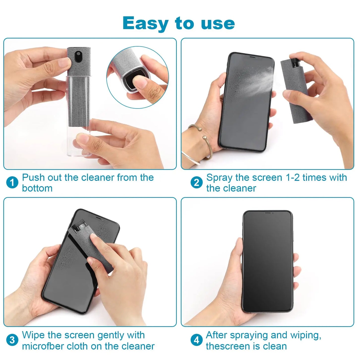 Portable 2 in 1 Phone Screen Cleaner With Spray Nozzle & Microfiber Cleaner Cloth 