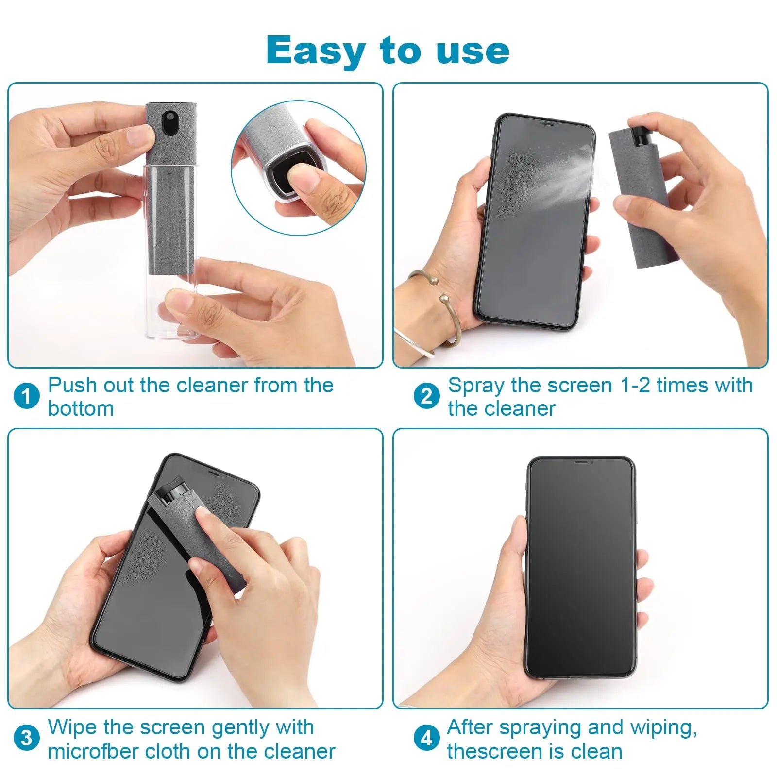 Portable 2 in 1 Phone Screen Cleaner With Spray Nozzle & Microfiber Cleaner Cloth 